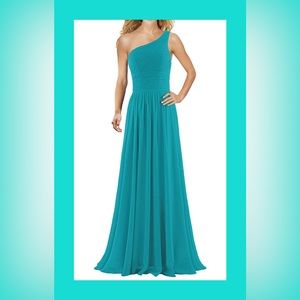 Women's Pleat Chiffon One Shoulder Bridesmaid Dresses Long Evening Gown